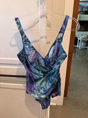 Miraclesuit blue and teal printed one-piece swimsuit